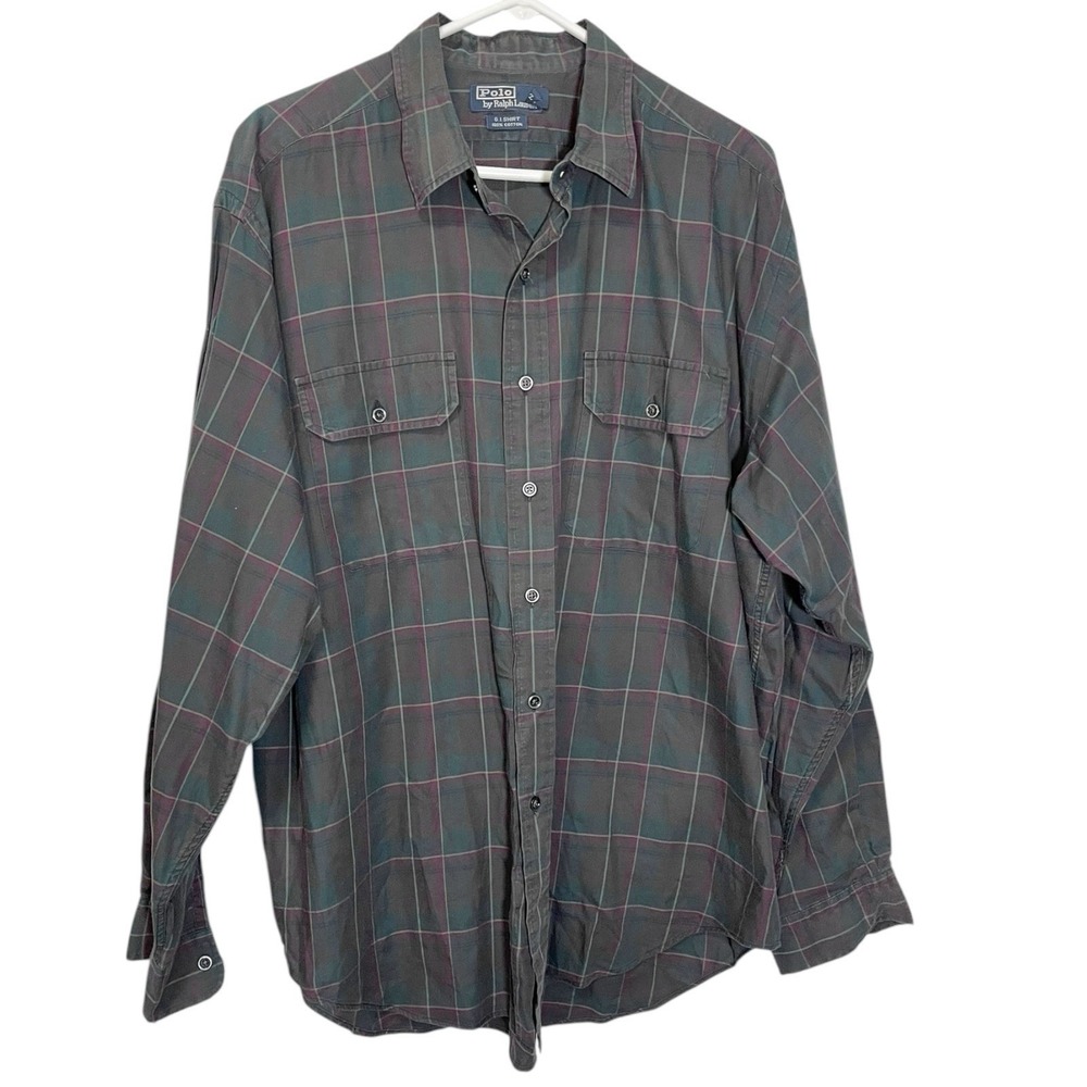 Polo Ralph Lauren XL Green Plaid G.I. Shirt Long Sleeve Button Down Americana